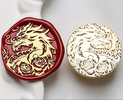 Dragon and Roses Wax Seal Stamp size 30mm