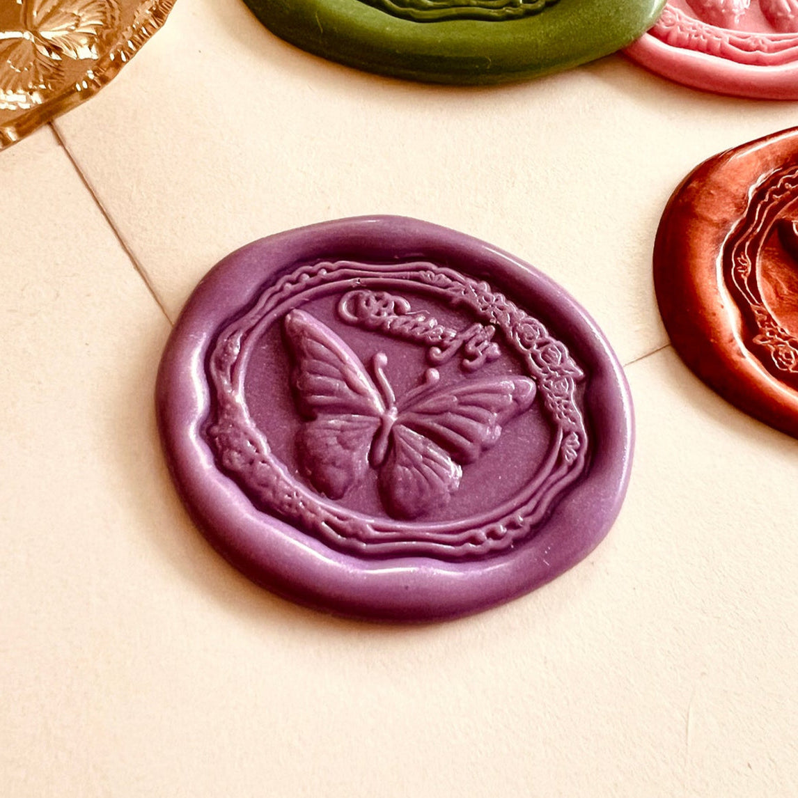 Butterfly Wax Seal Stamp – Brass Stamp with Floral Border size 28x22 mm.