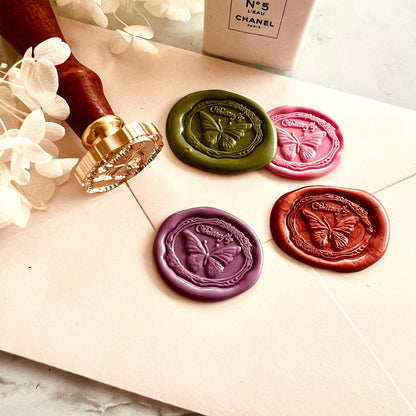 Butterfly Wax Seal Stamp – Brass Stamp with Floral Border size 28x22 mm.