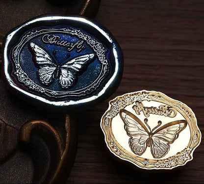 Butterfly Wax Seal Stamp – Brass Stamp with Floral Border size 28x22 mm.