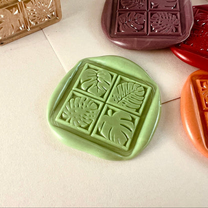 Monstera Leaf Grid Wax Seal Stamp – Brass Stamp size 25x25 mm
