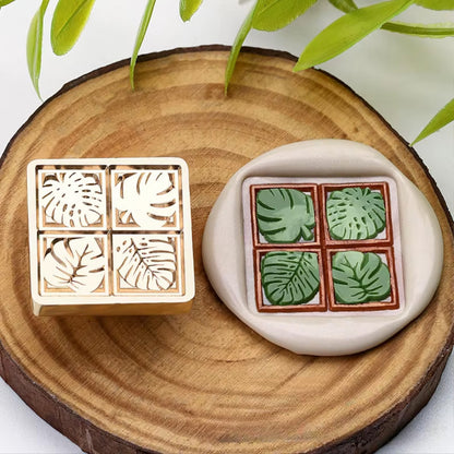 Monstera Leaf Grid Wax Seal Stamp – Brass Stamp size 25x25 mm