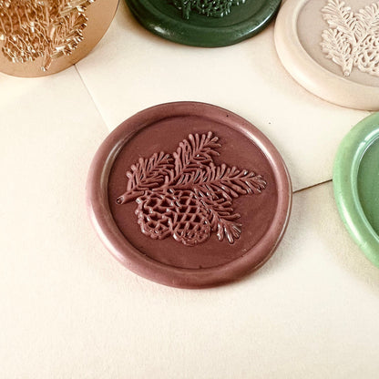 Pine Cone & Fir Branch Wax Seal Stamp – Botanical Winter Brass Stamp size 25mm