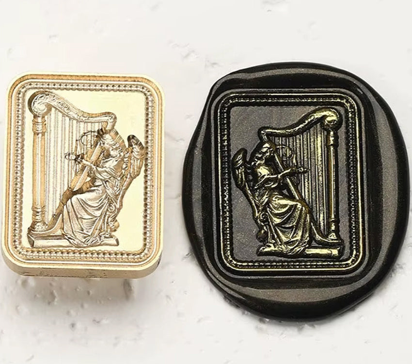 Ornate Angel Playing Harp Wax Seal Stamp size 24.3x30.7mm