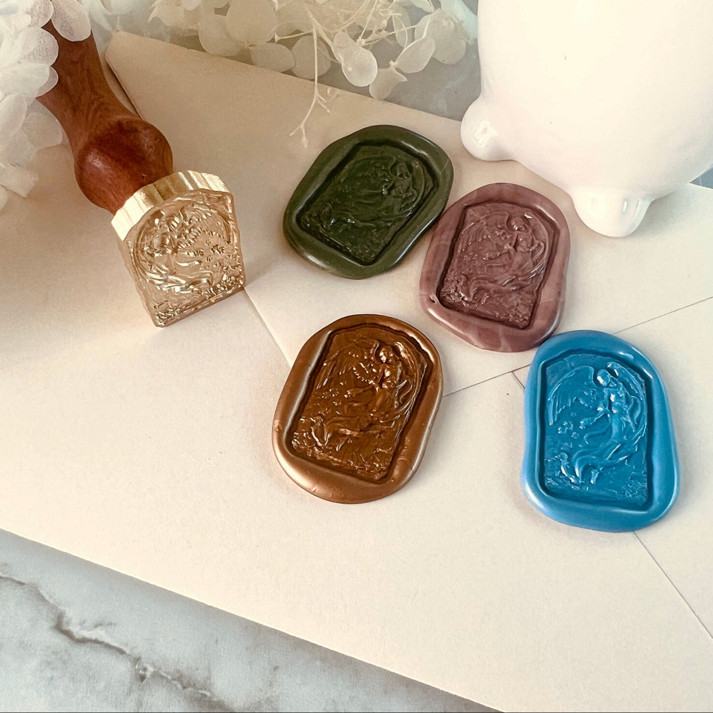 Guardian Angel Wax Seal Stamp – Brass Rectangle Stamp size 21.8x32mm