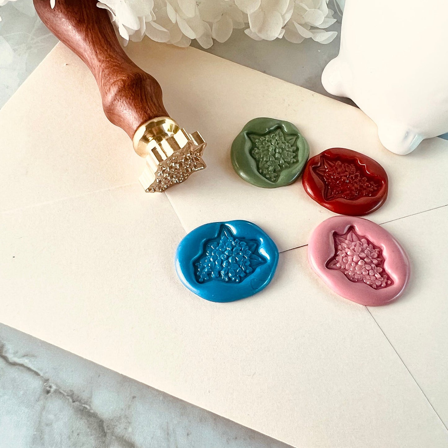 Hydrangea Flower Wax Seal Stamp | Floral Brass Wax Stamp size 19.8x22.6 mm
