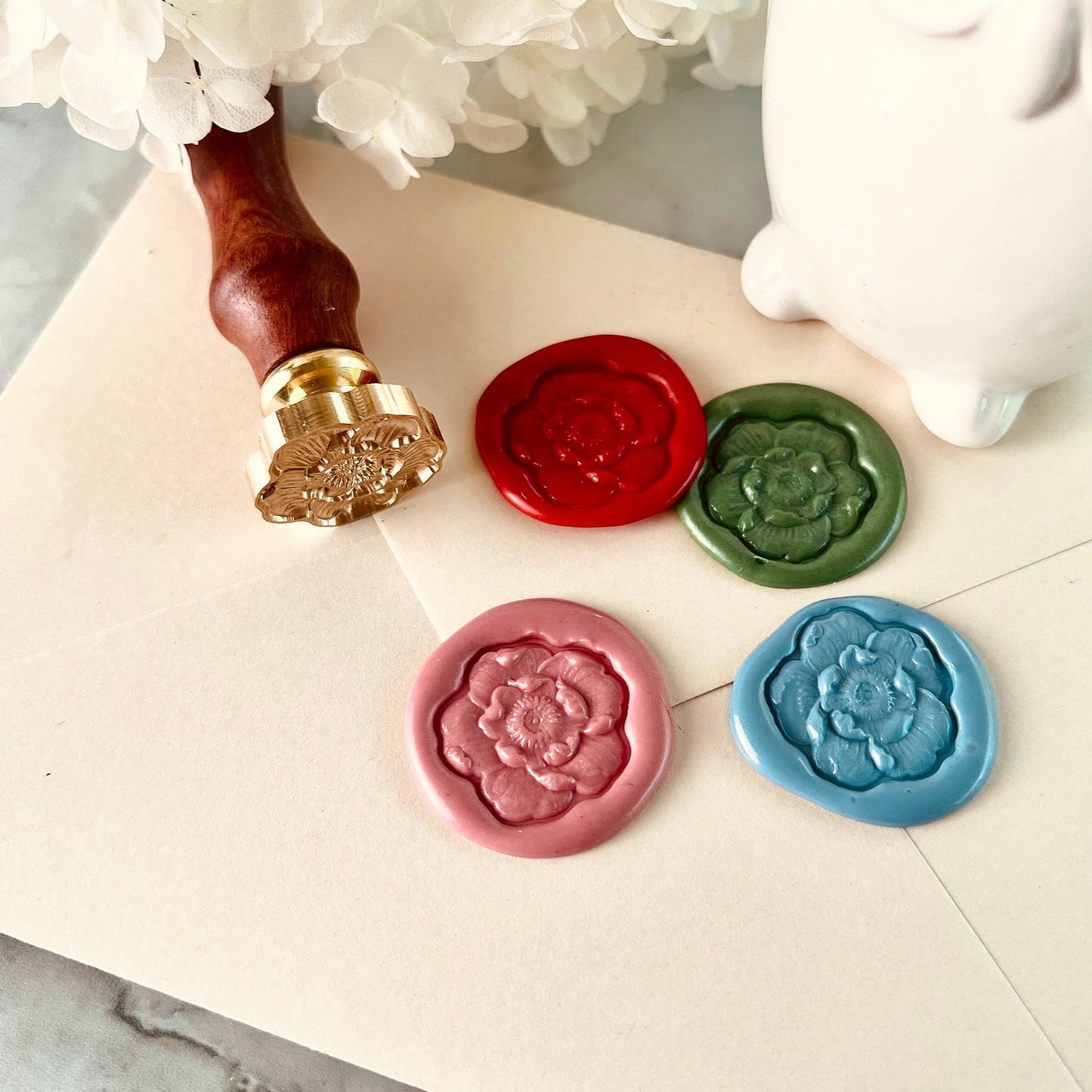 Anemone Flower Wax Seal Stamp | Freeform Floral Brass size 22.7x22.7mm