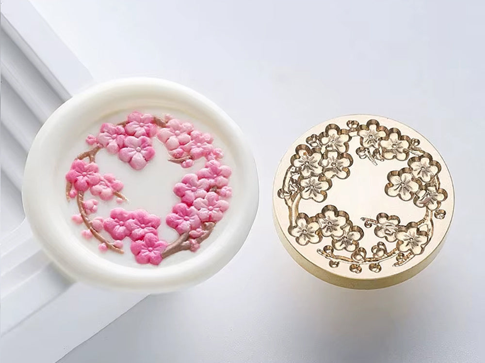 Cherry Blossom Wreath Wax Seal Stamp | Floral Brass size 30mm