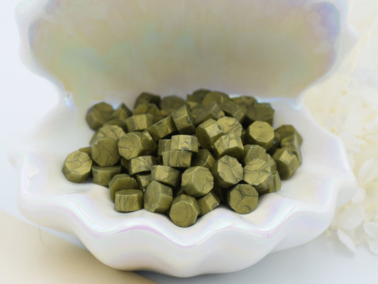 D44 – Golden Sage Wax Seal Beads – Earthy Green Gold