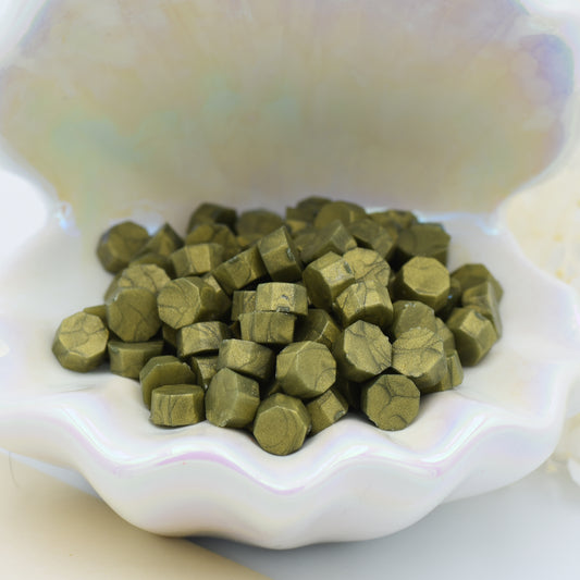 D44 – Golden Sage Wax Seal Beads – Earthy Green Gold