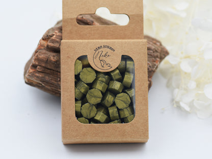 D44 – Golden Sage Wax Seal Beads – Earthy Green Gold