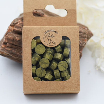 D44 – Golden Sage Wax Seal Beads – Earthy Green Gold