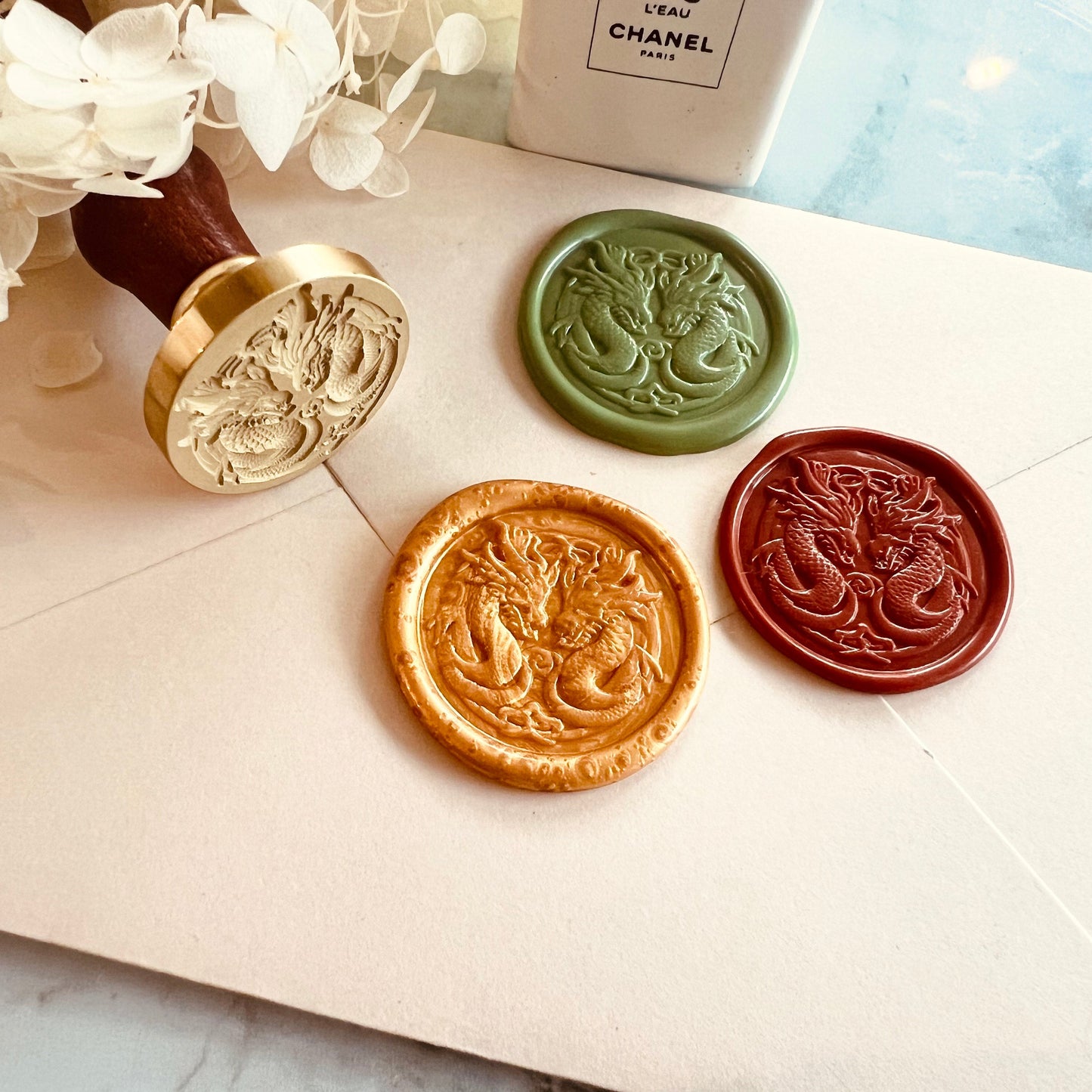Double Dragon Wax Seal Stamp size 30mm