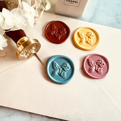 Skull Butterfly & Roses Wax Seal Stamp – Gothic Floral Brass Stamp size 25mm