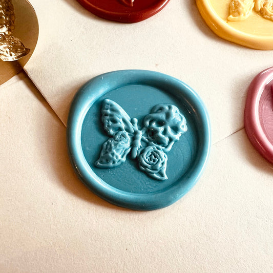 Skull Butterfly & Roses Wax Seal Stamp – Gothic Floral Brass Stamp size 25mm