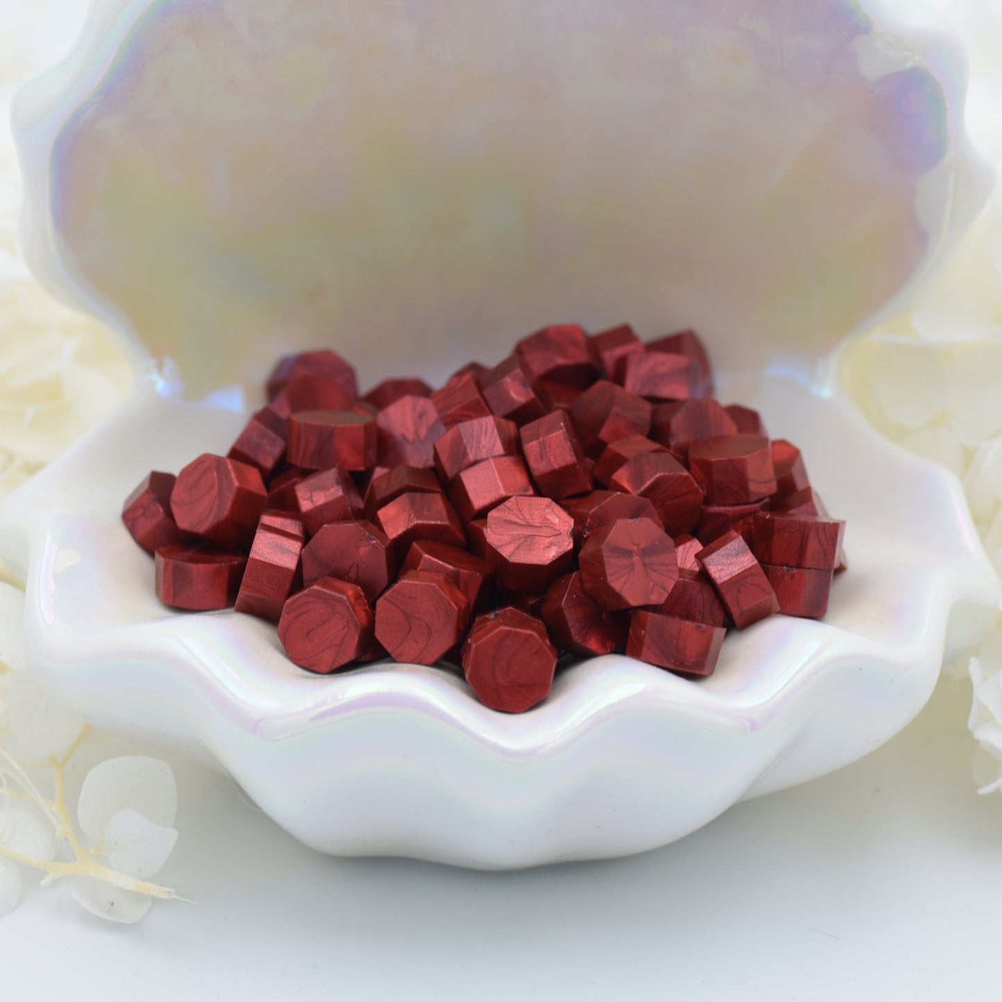 L31 Ruby Ember Wax Seal Beads – Deep Metallic Red 30g.