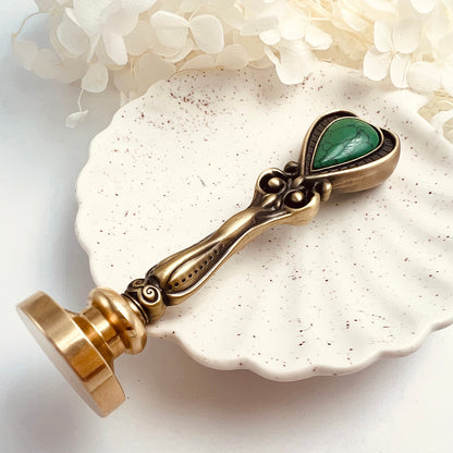 Luxury Brass Wax Seal Handle with Green Inlay 39g