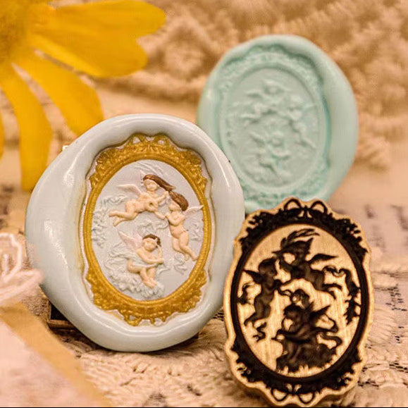 Romantic Cherub Wax Seal Stamp Vintage Angel size 29x20 mm.