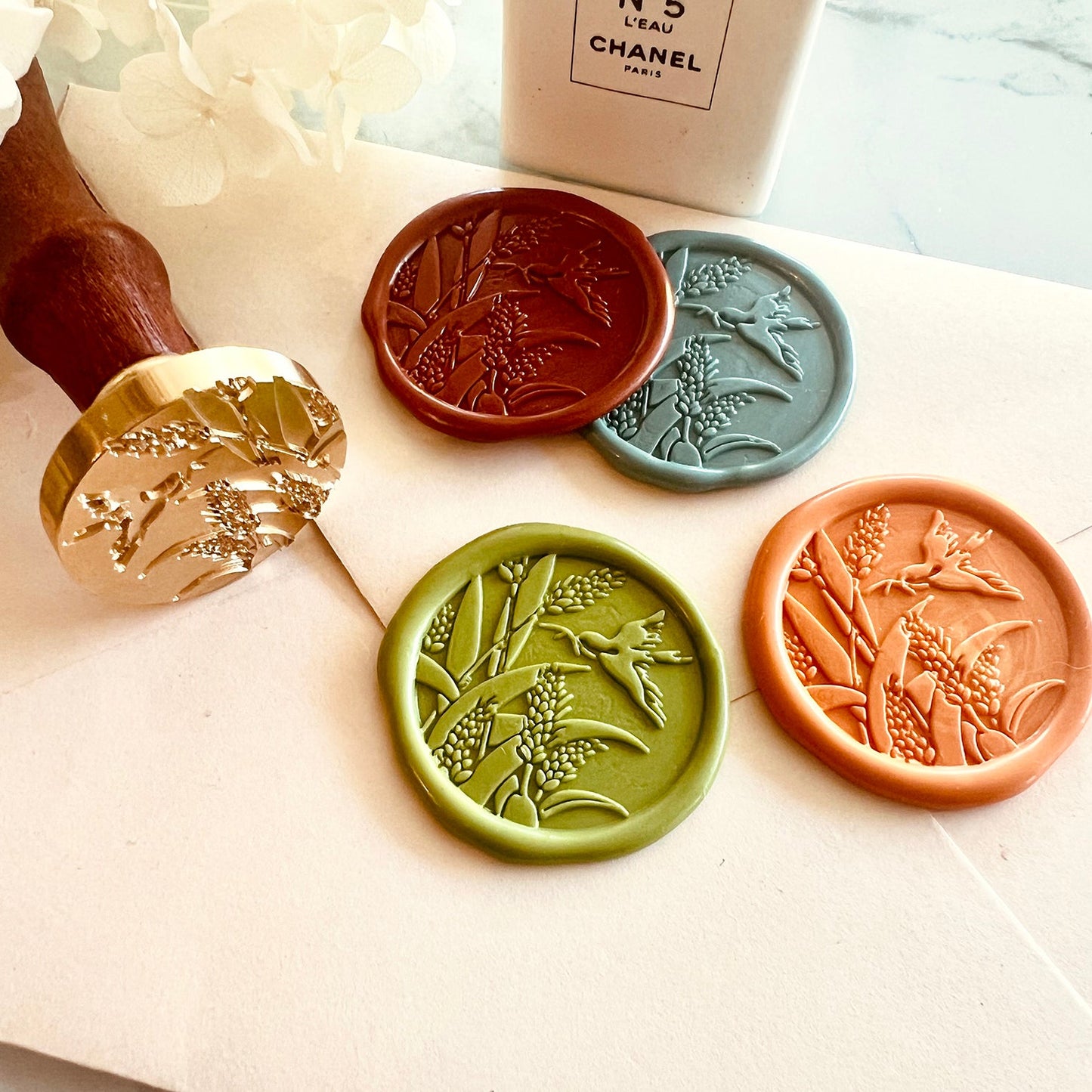 Bird in Wheat Field Wax Seal Stamp – 30mm Brass Stamp