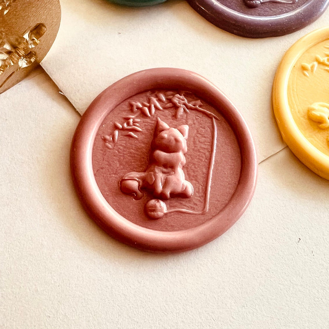 Deep 3D Cat with Yarn Wax Seal Stamp – 25mm Brass Stamp