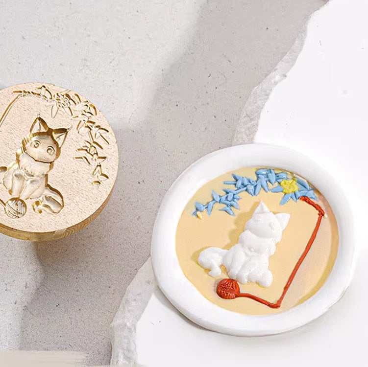 Deep 3D Cat with Yarn Wax Seal Stamp – 25mm Brass Stamp