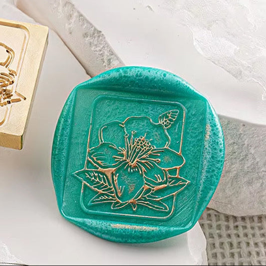 Floral Brass Wax Seal Stamp – Botanical Design, Square 25x25mm