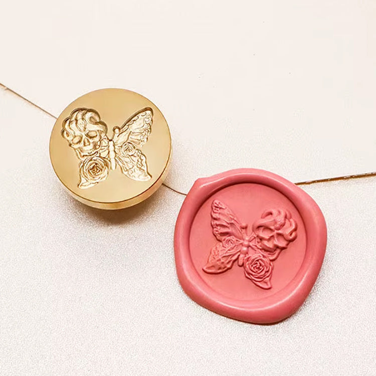 Skull Butterfly & Roses Wax Seal Stamp – Gothic Floral Brass Stamp size 25mm
