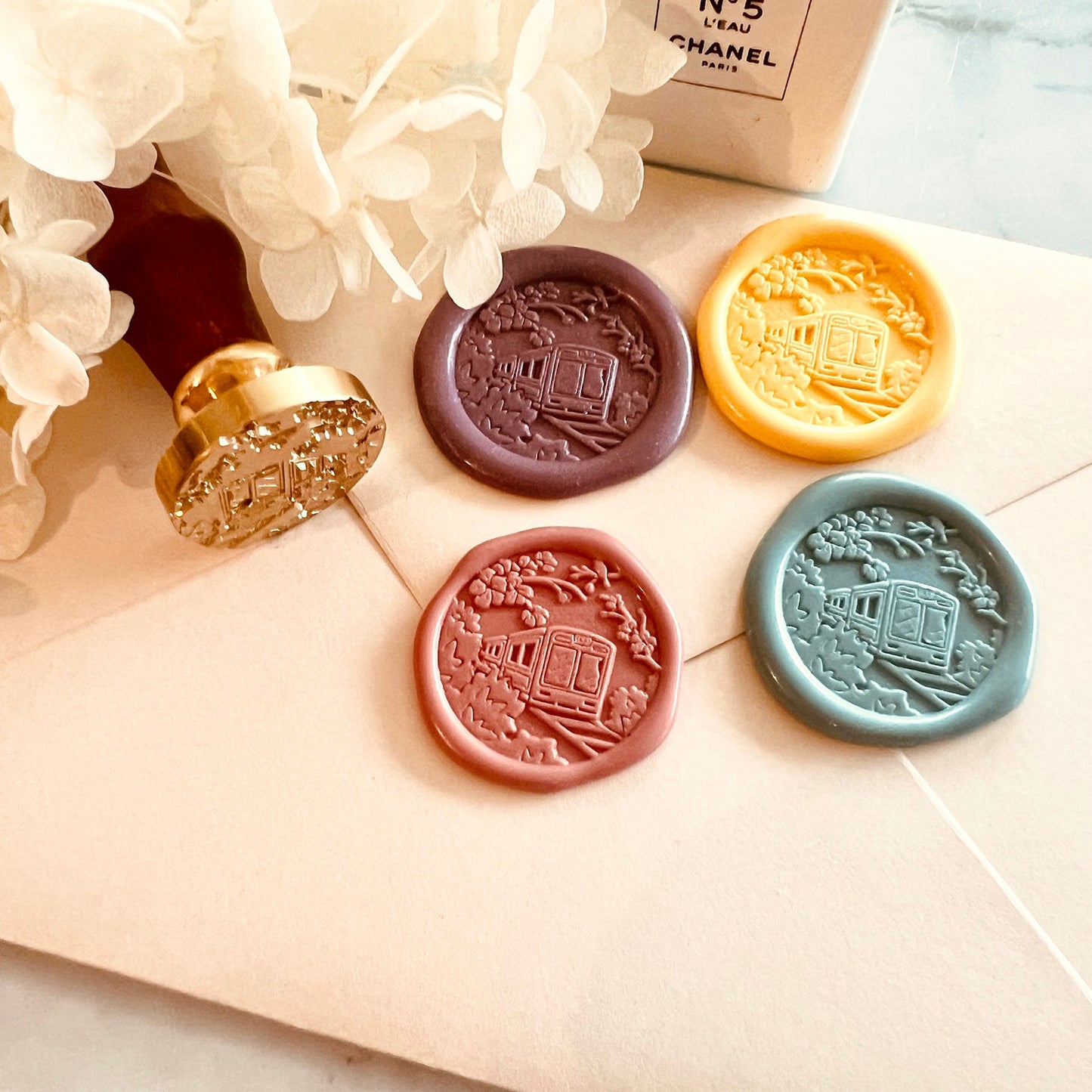 Train with Cherry Blossoms Wax Seal Stamp size 25mm