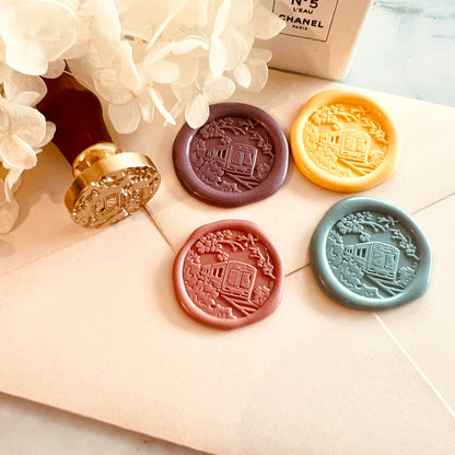 Train with Cherry Blossoms Wax Seal Stamp size 25mm