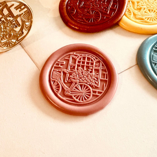 Bicycle with Flowers Wax Seal Stamp size 25mm