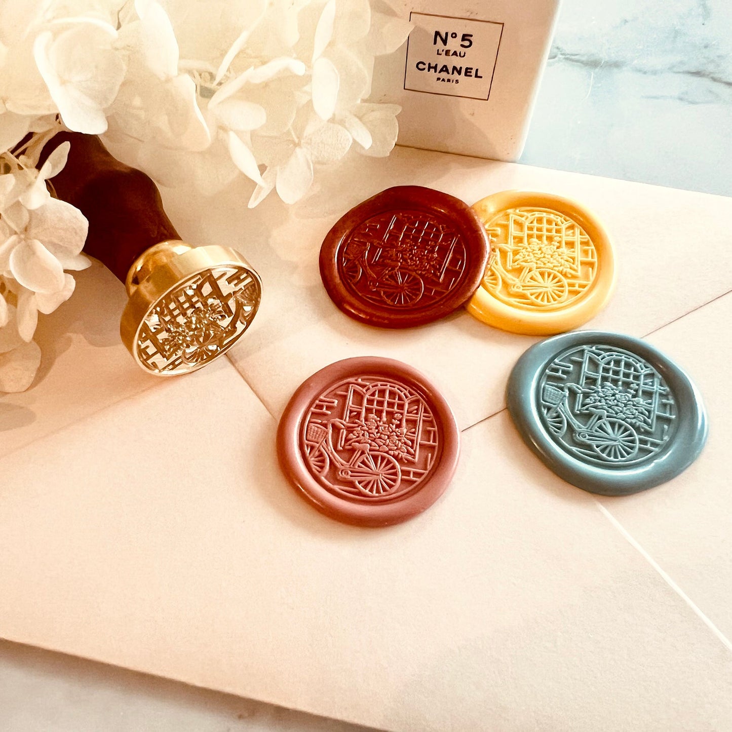 Bicycle with Flowers Wax Seal Stamp size 25mm