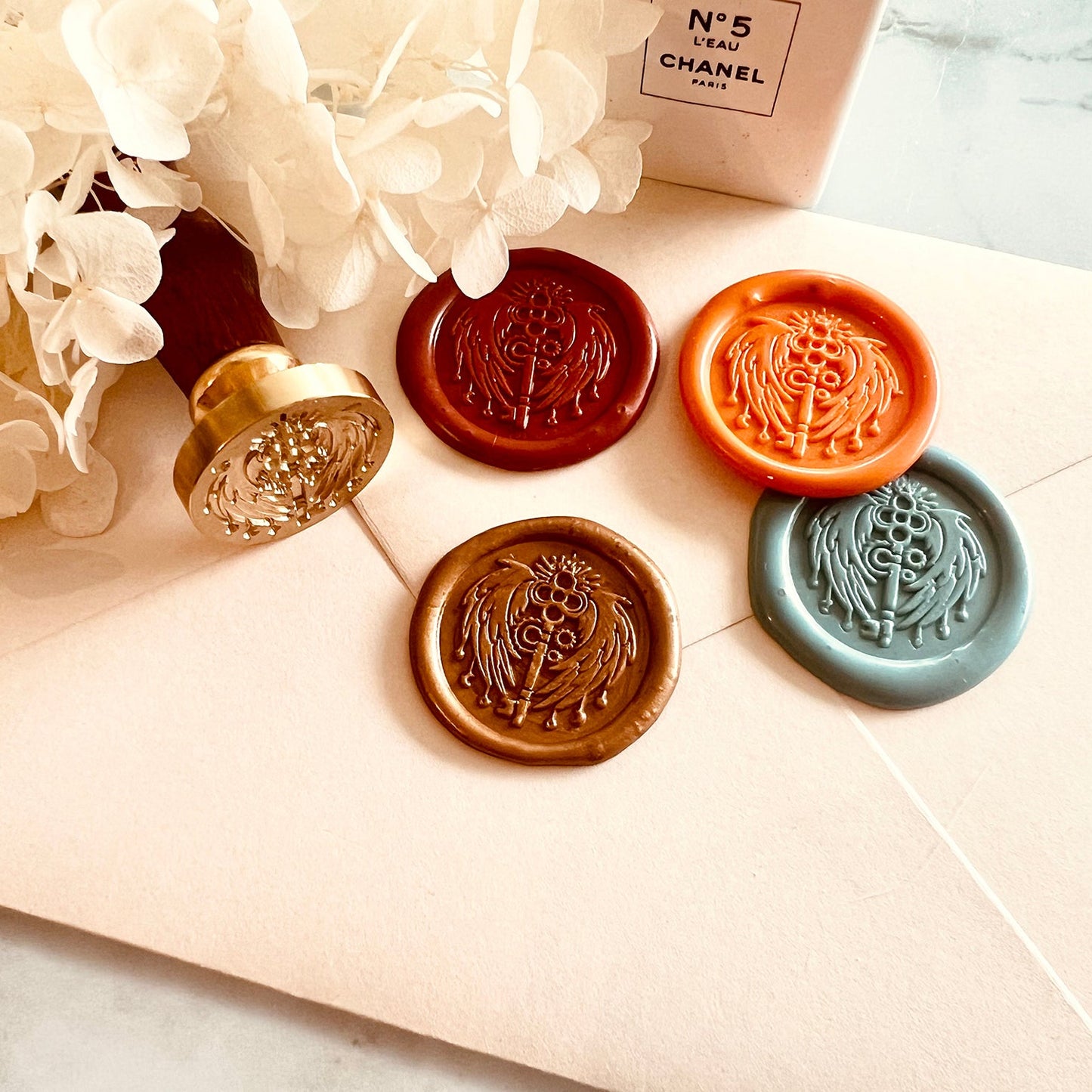 Winged Steampunk Key Wax Seal Stamp size 25mm