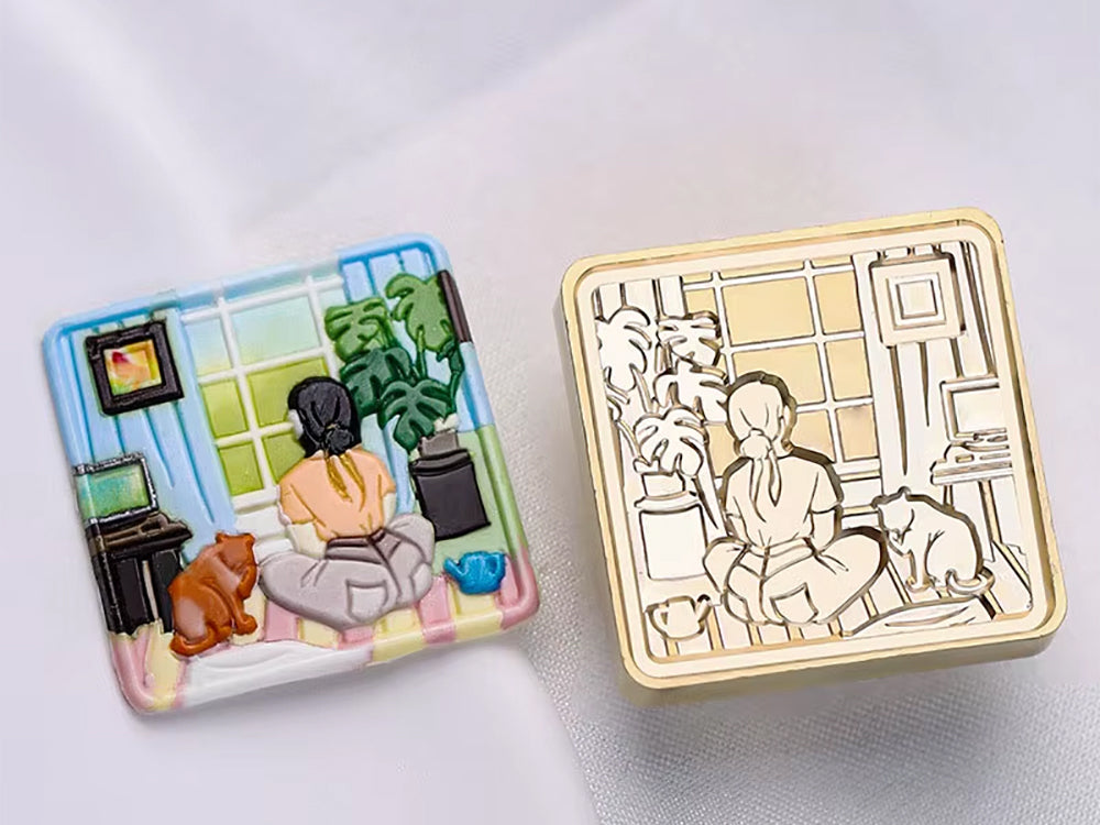 Cozy Reading & Cat Wax Seal Stamp size 25x25mm