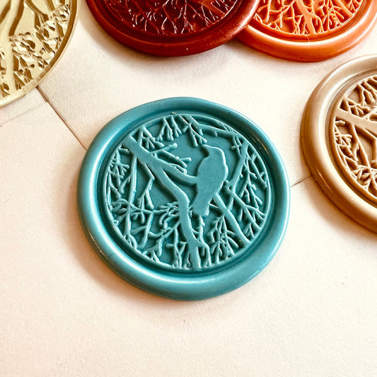 Crow on Tree Branch Wax Seal Stamp – Gothic Halloween Bird Brass Stamp size 30mm