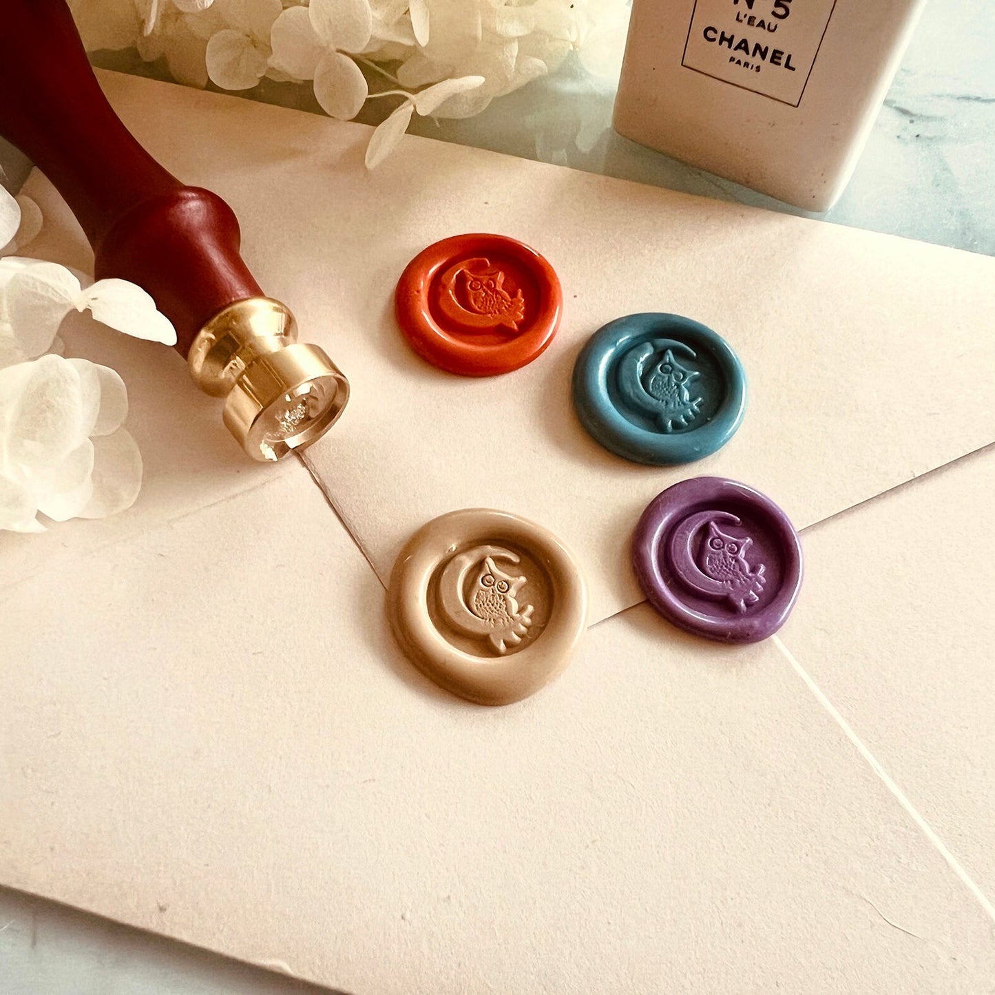 Mini Owl on Moon Wax Seal Stamp size 15mm