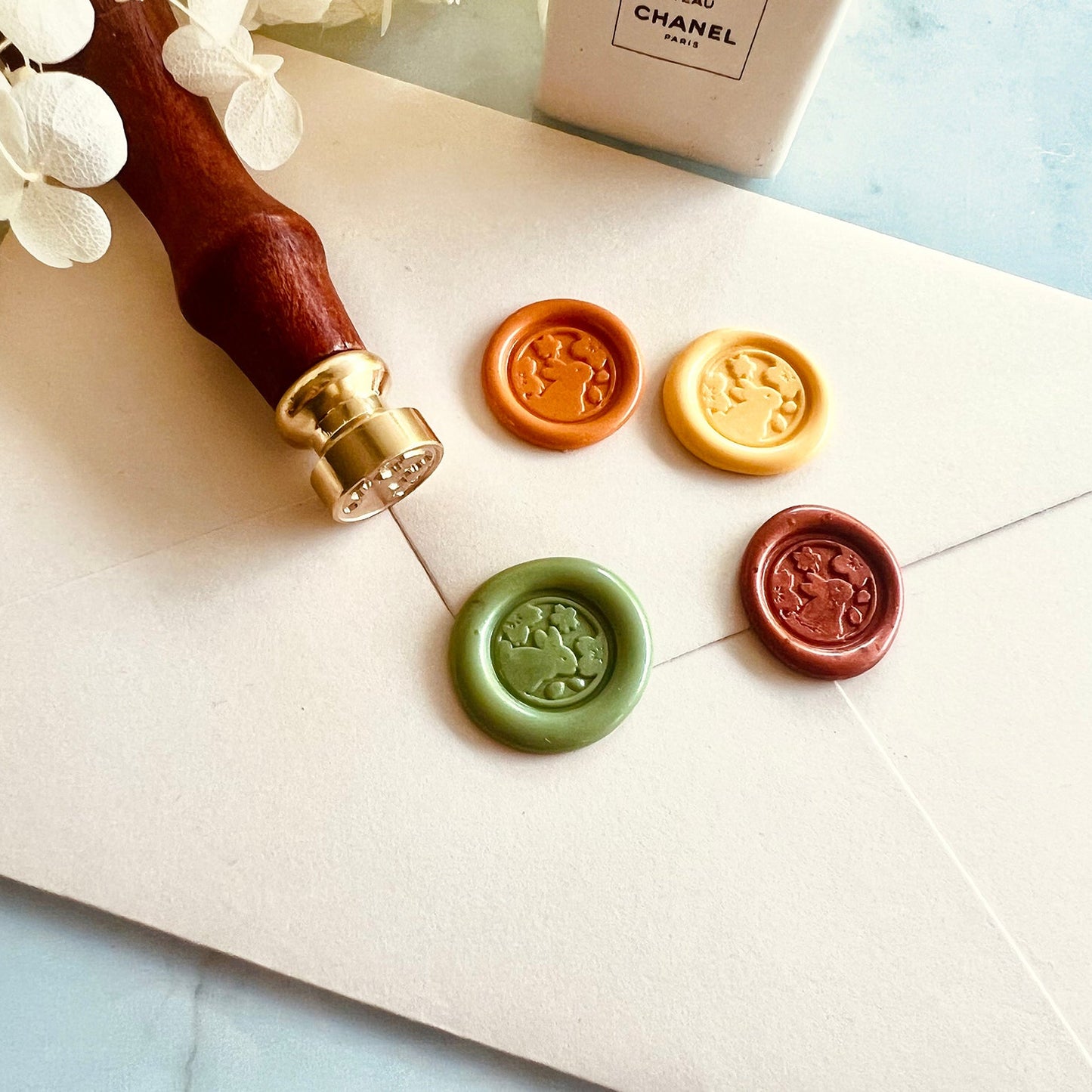 Mini Bunny & Cherry Blossom Wax Seal Stamp size 15mm