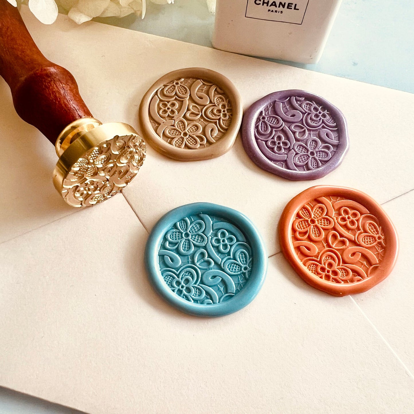 Lace Floral Wax Seal Stamp size 25 mm.