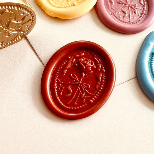 Vintage Oval Rose Ribbon Wax Seal Stamp size 21x28mm