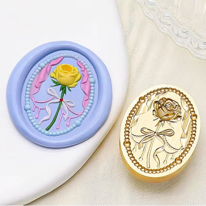 Vintage Oval Rose Ribbon Wax Seal Stamp size 21x28mm