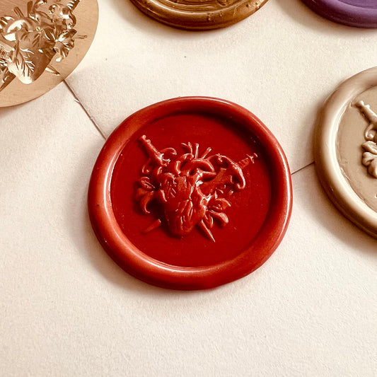 Anatomical Heart with Swords Wax Seal Stamp size 25 mm.