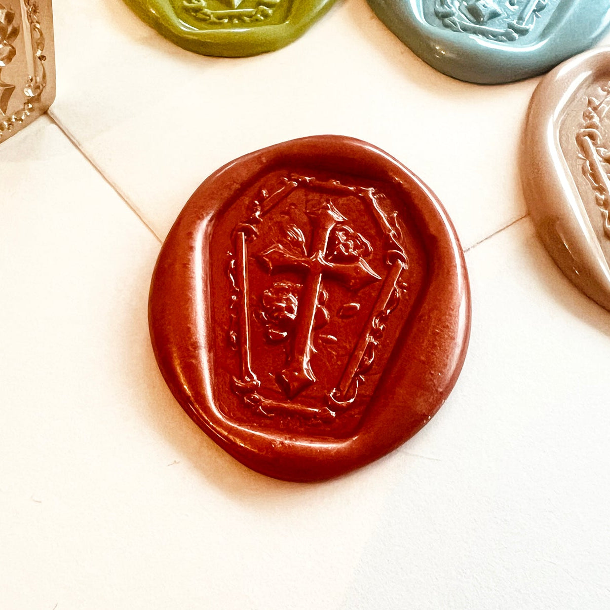Coffin Cross Wax Seal Stamp 28x21mm – Gothic Rose Cross