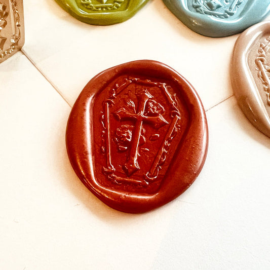 Coffin Cross Wax Seal Stamp 28x21mm – Gothic Rose Cross
