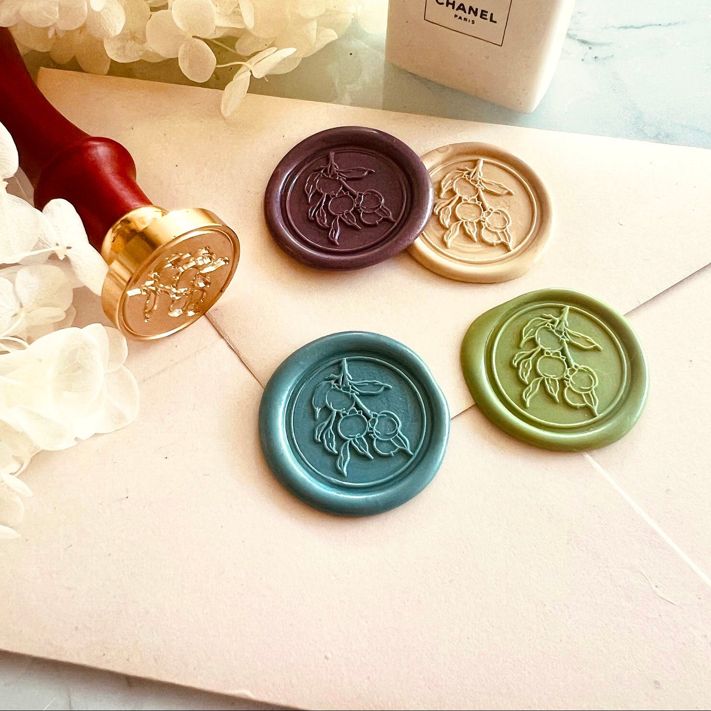 Fruit Branch Wax Seal Stamp – Botanical Brass Seal (25mm)
