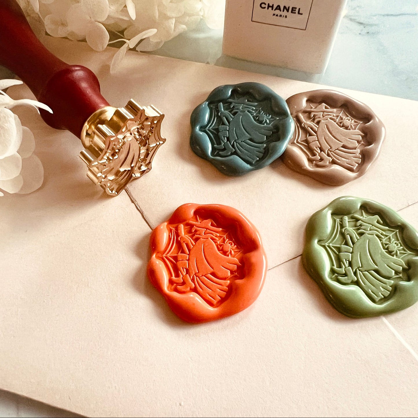 Flying Witch Halloween Wax Seal Stamp – Brass 27x29 mm