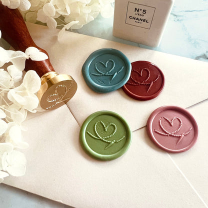 Knitted Heart Thread & Needle Wax Seal Stamp size 25mm
