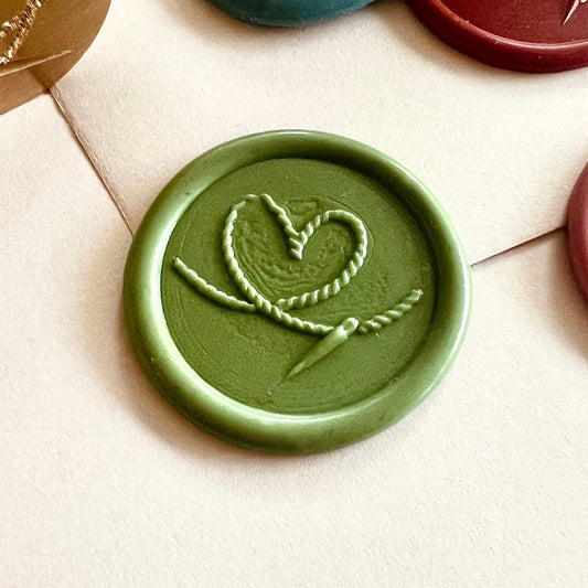 Knitted Heart Thread & Needle Wax Seal Stamp size 25mm