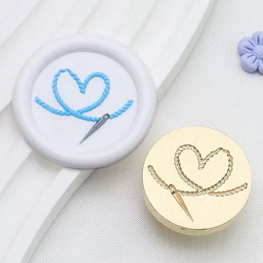 Knitted Heart Thread & Needle Wax Seal Stamp size 25mm