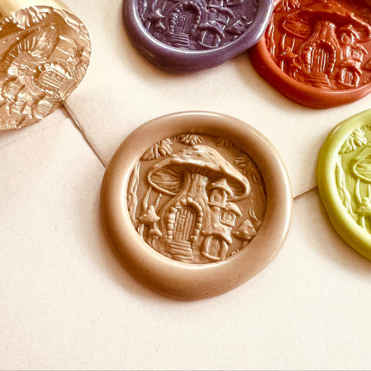 Mushroom House Wax Seal Stamp – 25mm Brass Fantasy Cottagecore Design