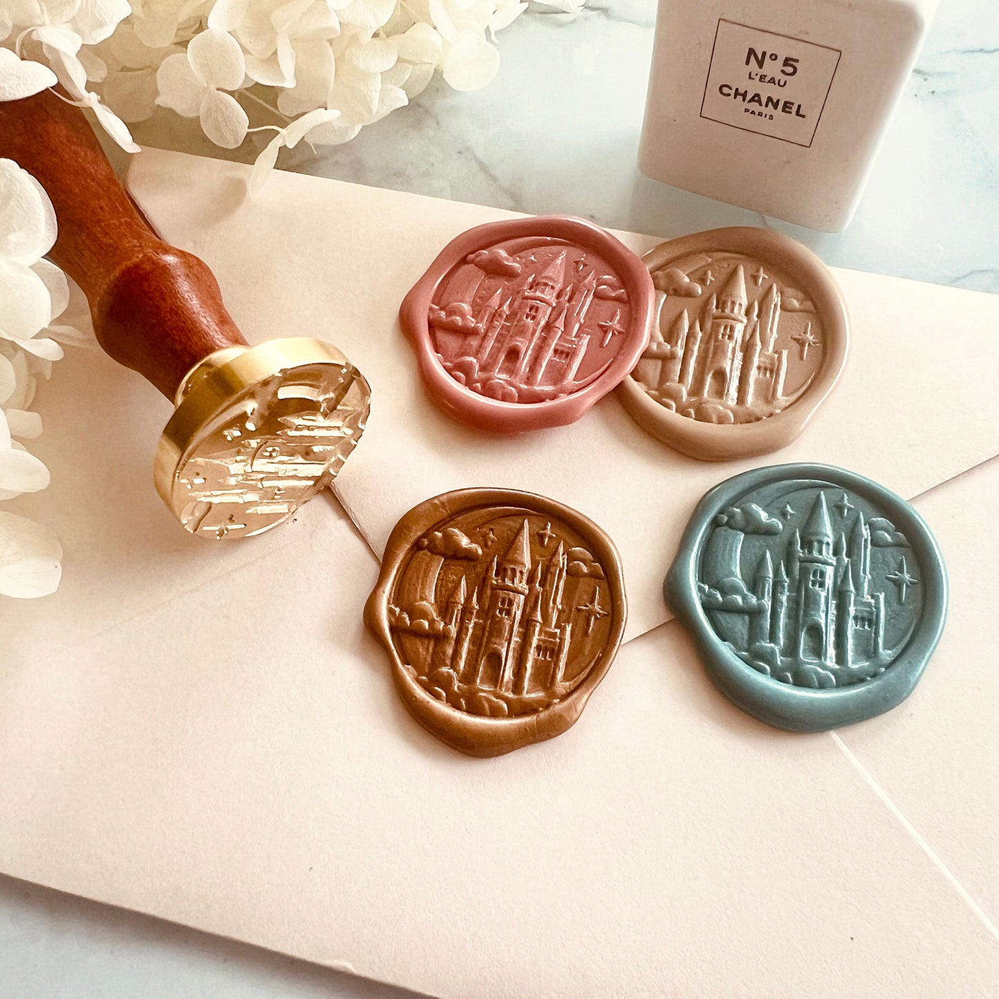 Magical Castle Wax Seal Stamp – 30mm Round Brass Stamp with Moon and Stars