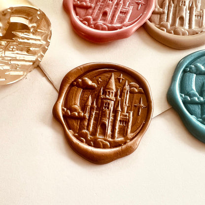 Magical Castle Wax Seal Stamp – 30mm Round Brass Stamp with Moon and Stars